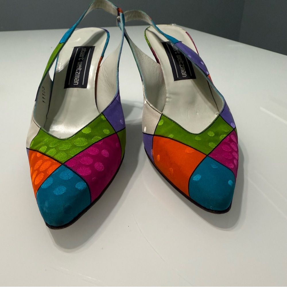 Vintage Stuart Weitzman Mondrian style Slingback kitten Heels 7.5AA - Picture 2 of 7